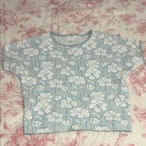 Cynthia Rowley Blue and White Floral Short Sleeve Tee
